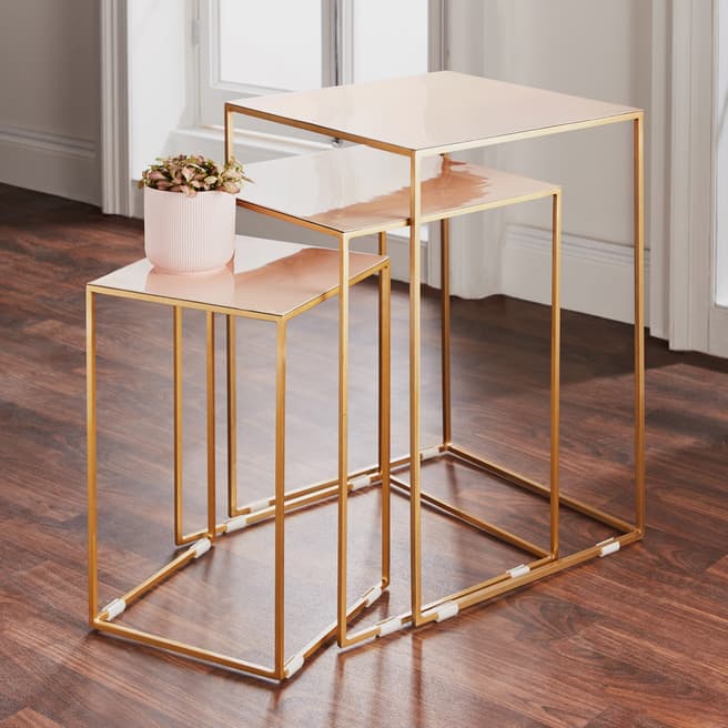 Native Home & Lifestyle Nest Of 3 Pale Pink/Gold Side Tables