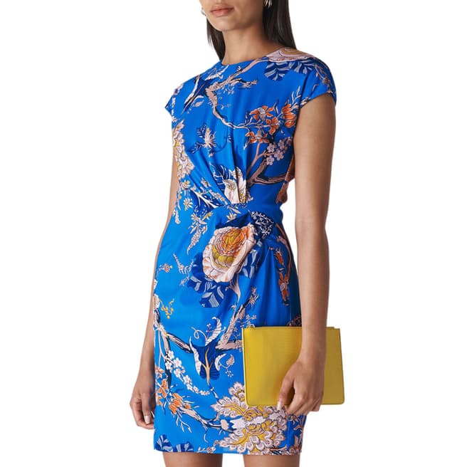 WHISTLES Blue Floral Exotic Silk Blend Dress
