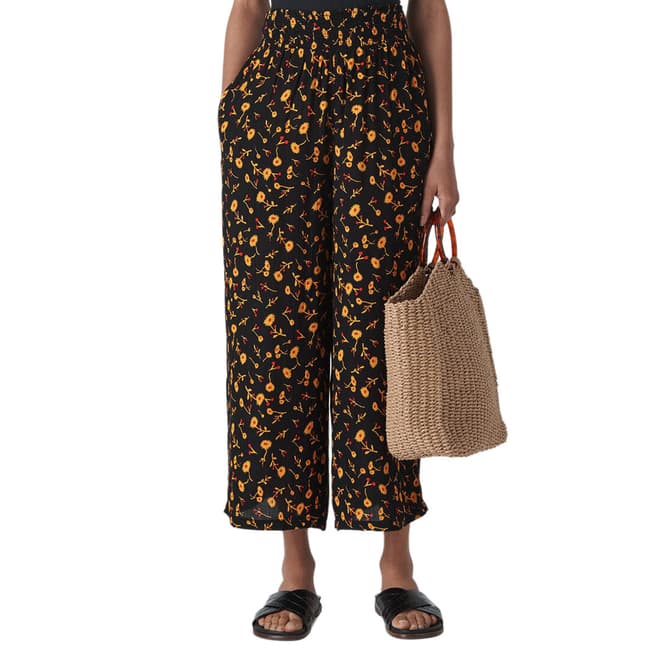 WHISTLES Black Floral Aster Print Trousers