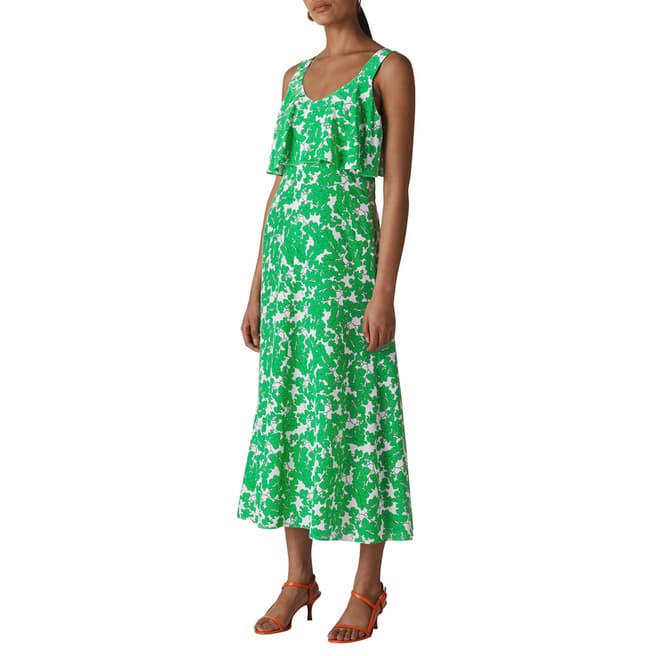 WHISTLES Green Omana Silk Blossom Dress