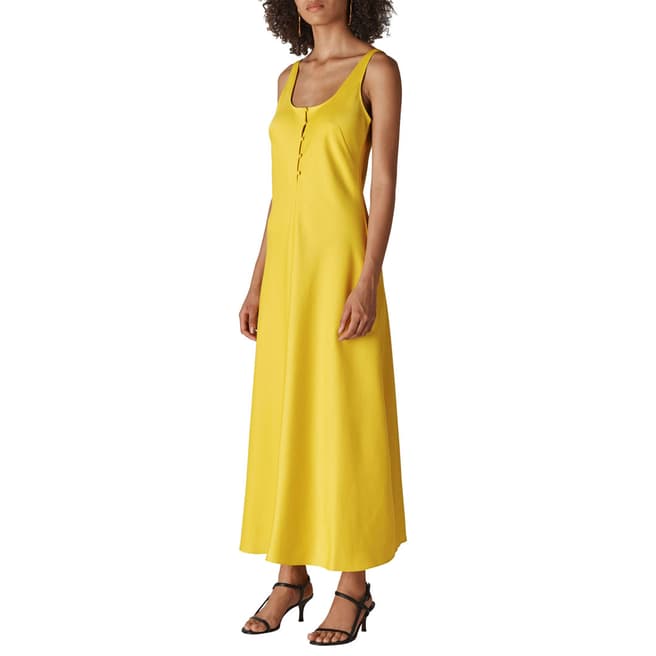 WHISTLES Yellow Pippa Satin Slip Dress