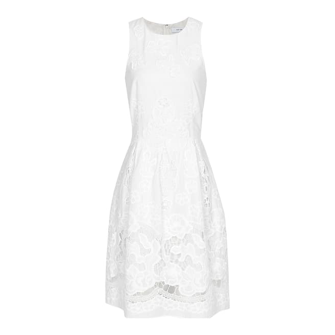 Reiss White Rosina Broderie Cotton Dress