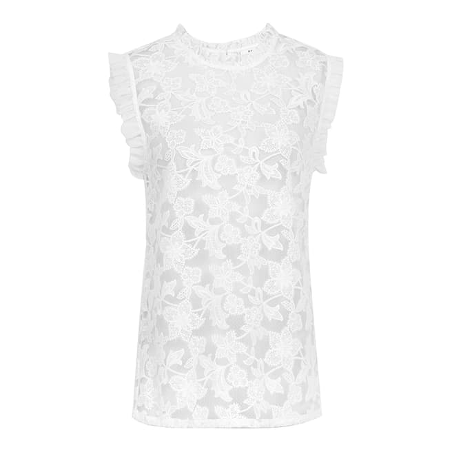 Reiss Off White Marina Lace Frill Top