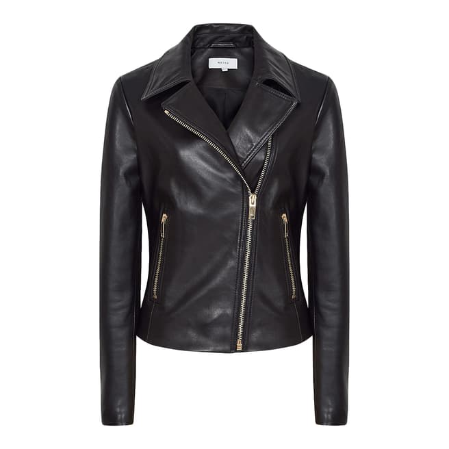 Reiss Black Blair Leather Biker Jacket