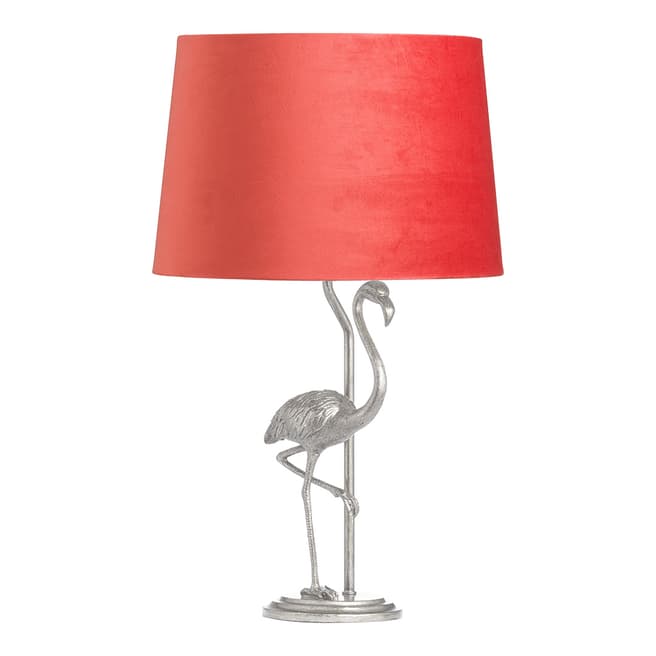 Hill Interiors Antique Silver Flamingo Lamp With Coral Velvet Shade