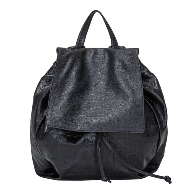 Smith & Canova Black Croc Drawstring Backpack