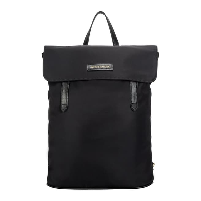 Smith & Canova Black Nylon Flapover Backpack