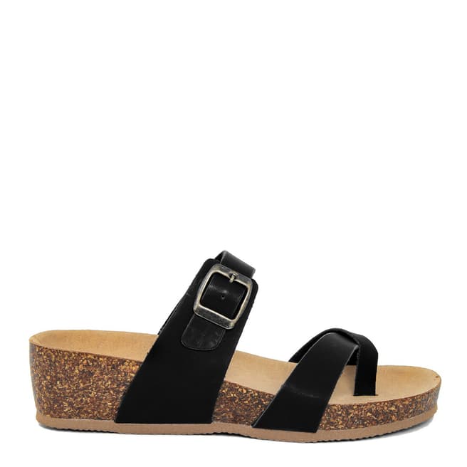 Summery Black Double Strap Wedge Footbed Sandal