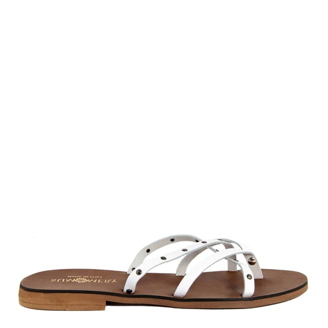 Summery White Leather Crossover Flip Flop