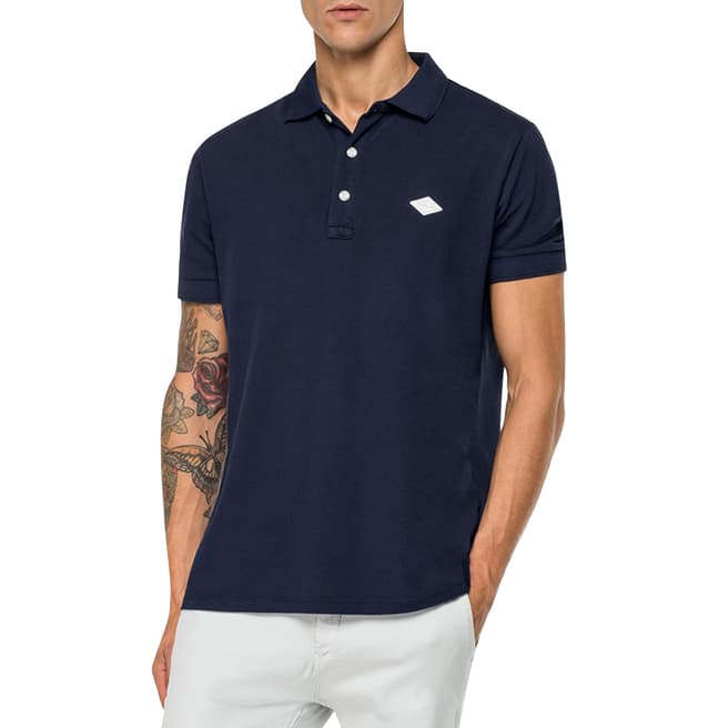 Replay Navy Cotton Pique Polo Shirt