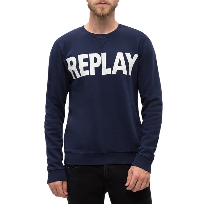 Replay Blue Printed Logo Cotton Sweatshirt