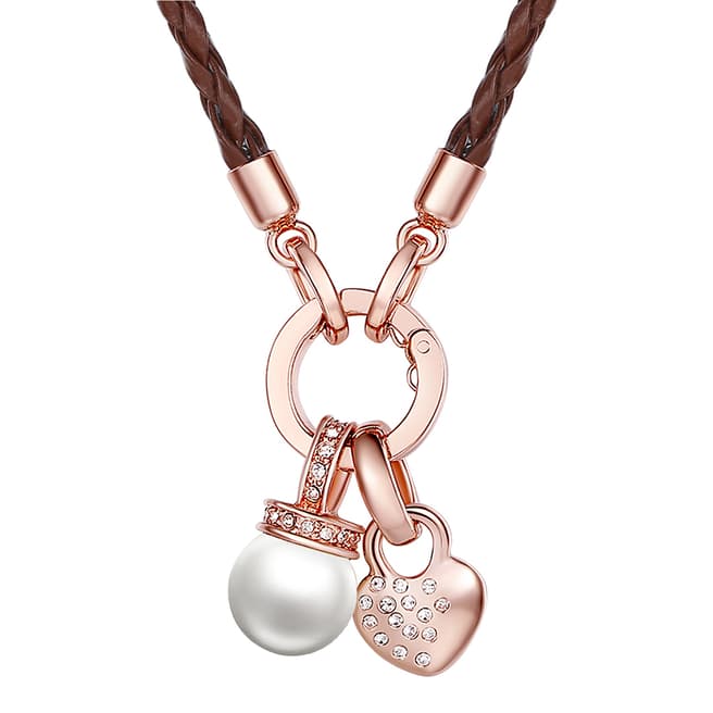 Lilly & Chloe Rose Gold/Brown Leather Necklace with Swarovski Crystals