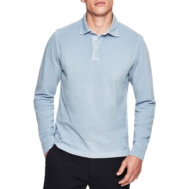 Hackett London Blue Long Sleeve Cuffed Polo Shirt