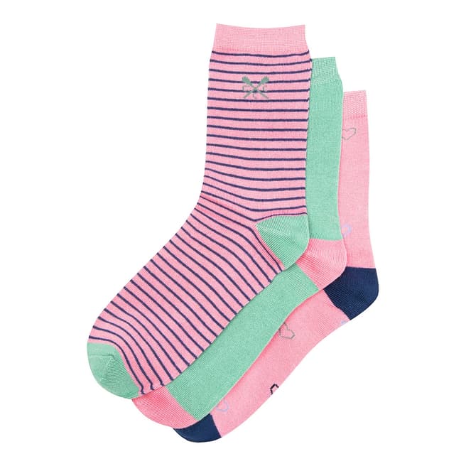 Crew Clothing Pink Heart Print 3 Pack Socks