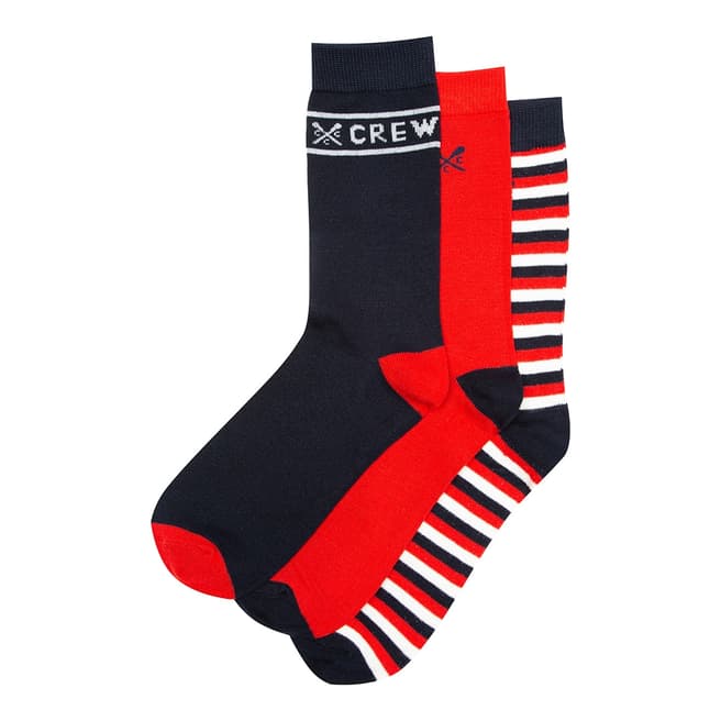 Crew Clothing Red/Navy 3 Pack Tape Socks