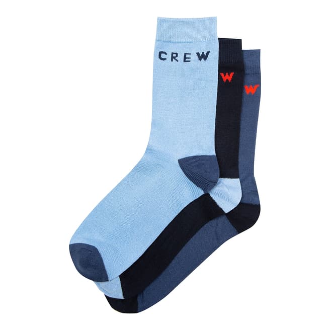 Crew Clothing Blue 3 Pack Solid Logo Socks