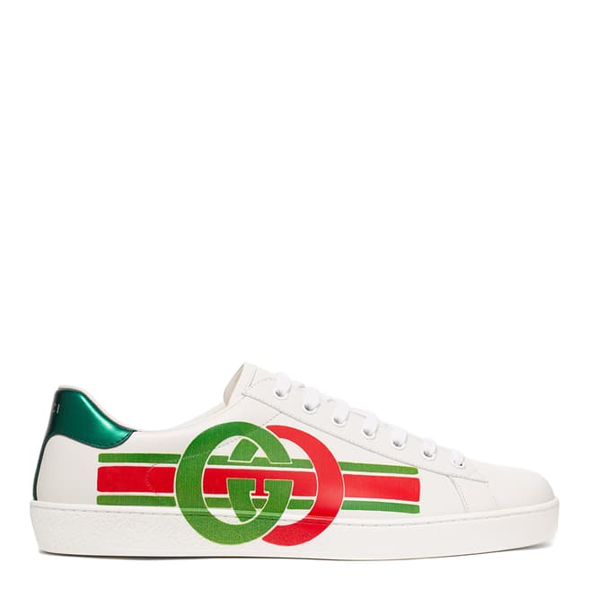Gucci White Logo Lace Up Tennis Sneakers
