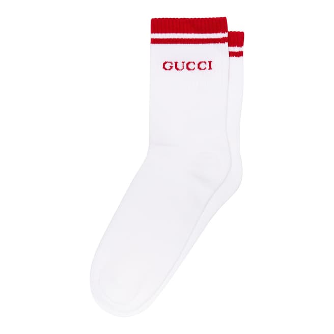 Gucci White & Red Logo Socks
