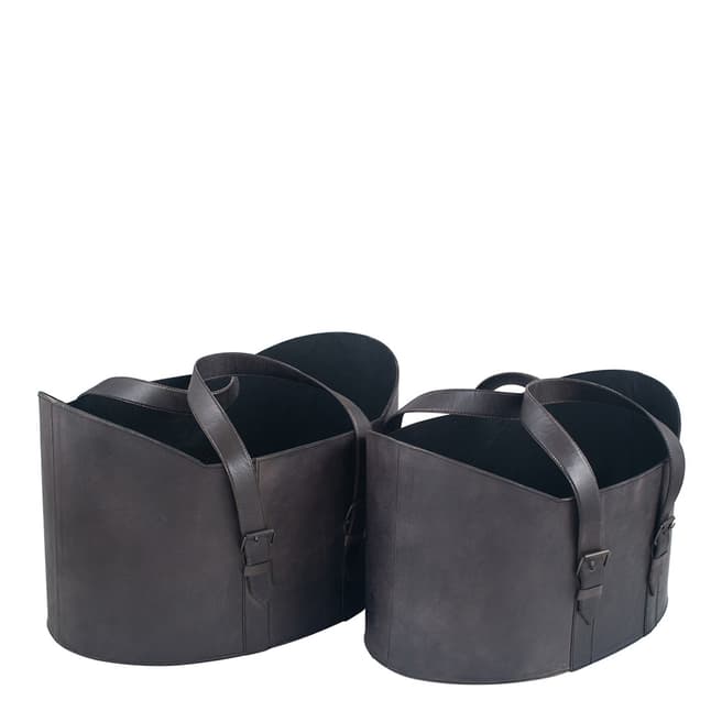 Pacific Life Set of 2 Steel Grey Leather Storage Baskets