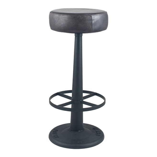 Pacific Life Steel Grey Leather & Iron Round Bar Stool