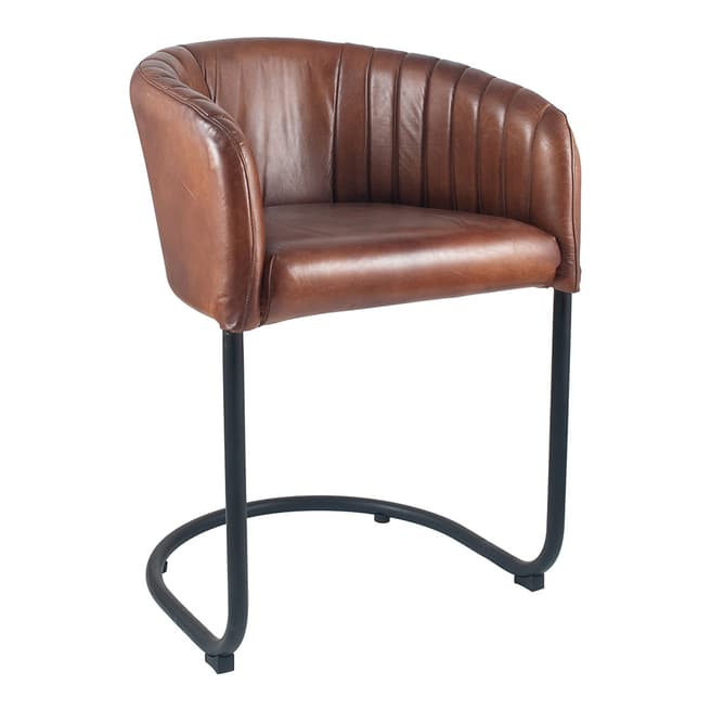 Pacific Life Vintage Brown Leather & Iron Curved Back Chair