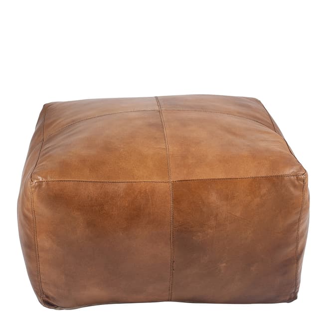 Pacific Life Natural Tan Leather Square Pouffe