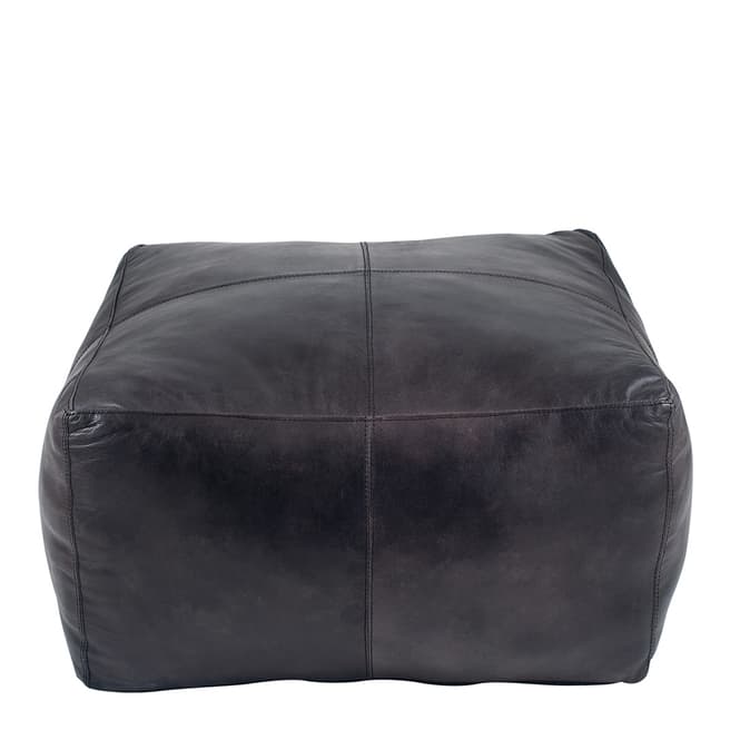 Pacific Life Steel Grey Leather Square Pouffe