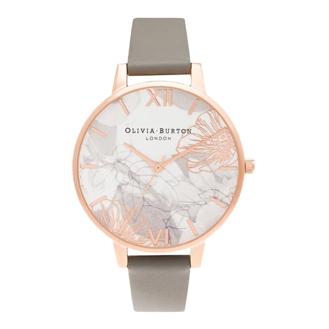 Olivia Burton Grey & Rose Gold Abstract Floral Watch