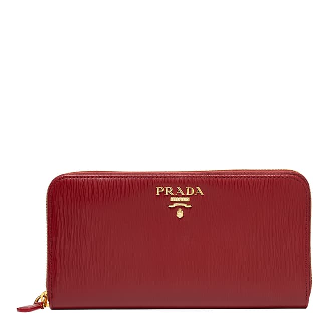 Prada Dark Red Prada Leather Long Wallet
