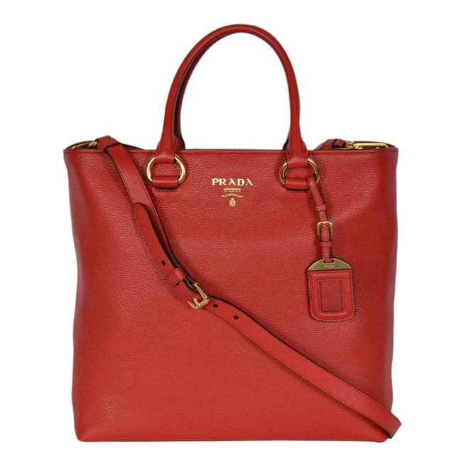 Prada Red Leather Tote Bag