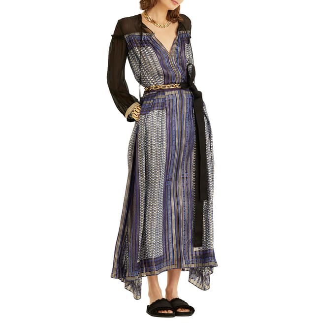 Amanda Wakeley Blue Printed Metallic Silk Midi Dress
