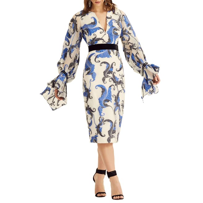 Amanda Wakeley Blue Multi Cloque Jacquard Dress