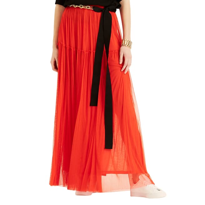 Amanda Wakeley Bright Orange Silk Tulle Midi Skirt