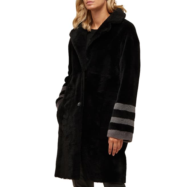 N°· Eleven Black Shearling Stripe Sleeve Reversible Coat
