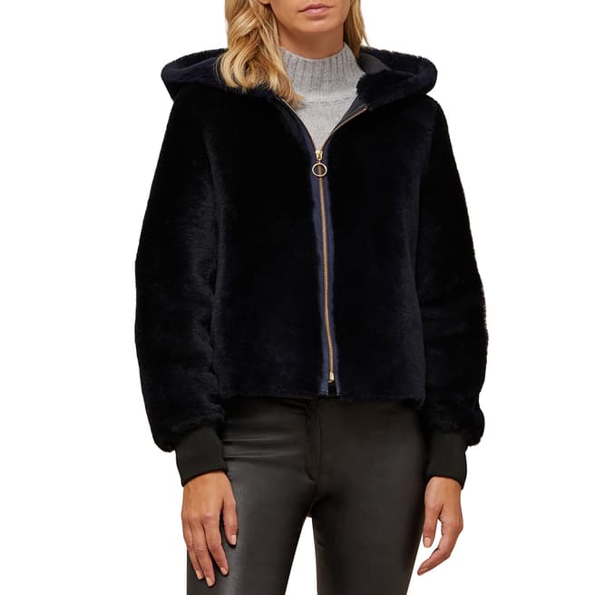 N°· Eleven Navy Shearling Hooded Bomber