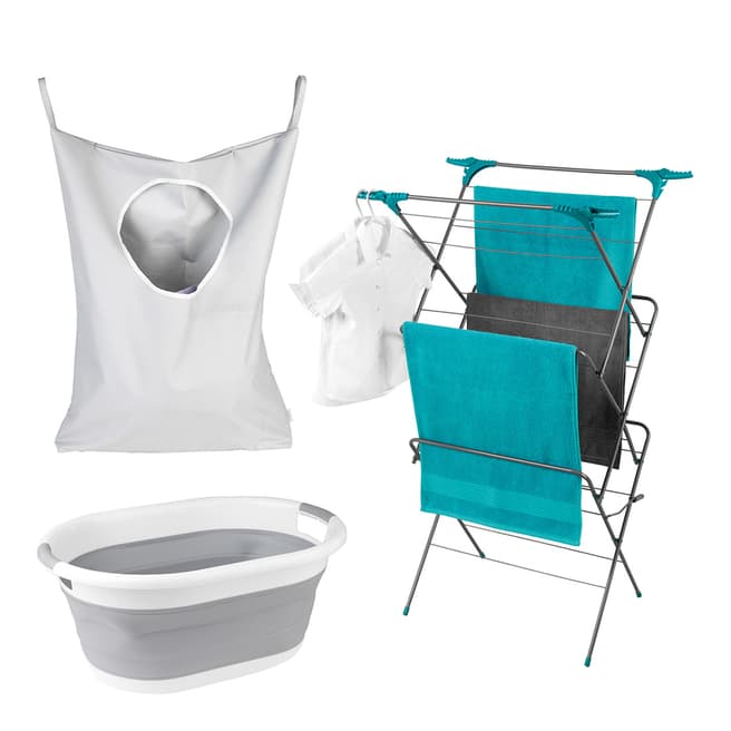 Beldray 3 Piece Clothes Airer, Overdoor Laundry Hamper & Collapsible Laundry Basket Set