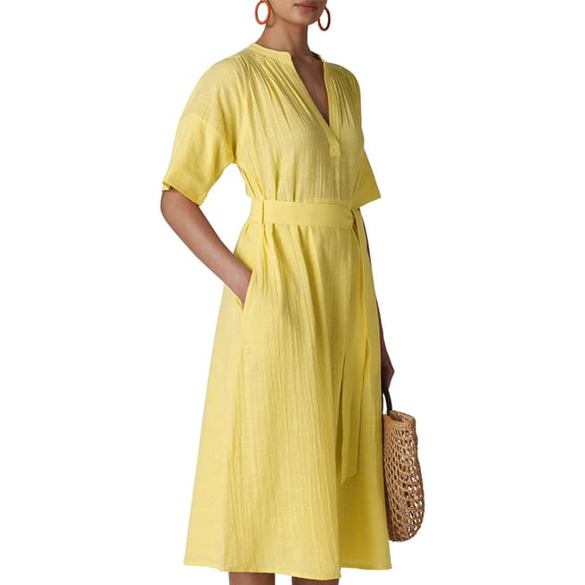 WHISTLES Yellow Alicia Tie Textured Dress