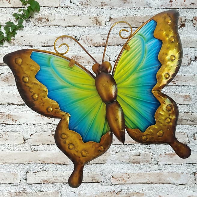 Creekwood Yellow/Blue Butterfly Glass Wall Art