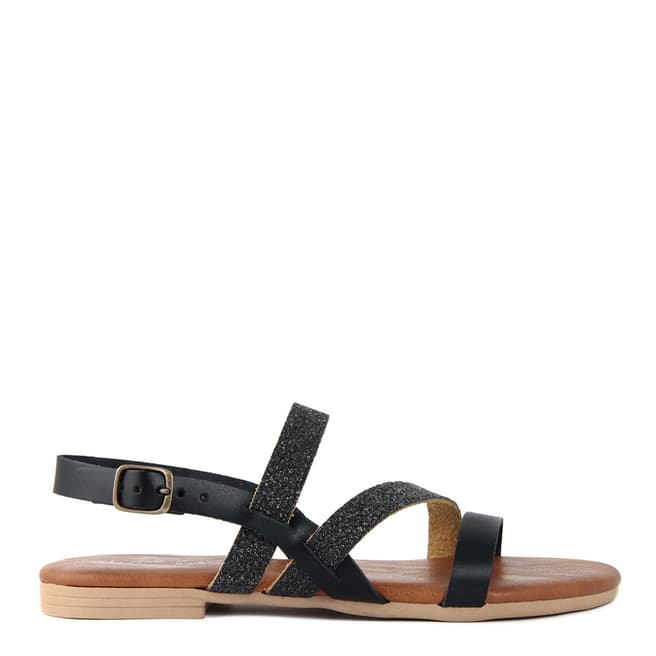 Miss Butterfly Black Leather Strappy Sandals
