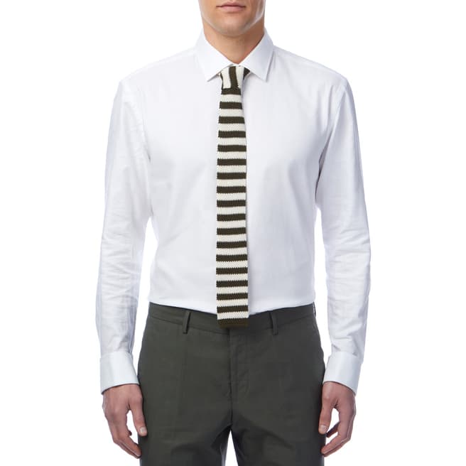 BOSS Khaki Off White Stripe Knit Silk Tie