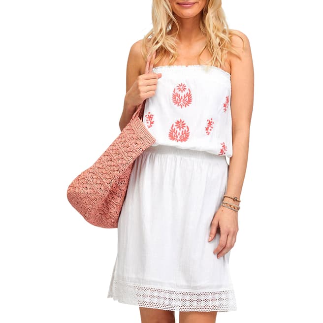 Aspiga White/ Coral Rosa Embroidered Dress