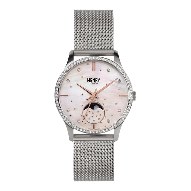 Henry London Silver Moon Phase Mesh Watch