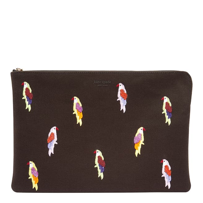 Kate Spade Black Large Embroidered Parrot Pouch