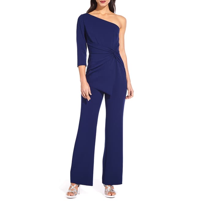 Adrianna Papell Navy One Shoulder Jumpsuit