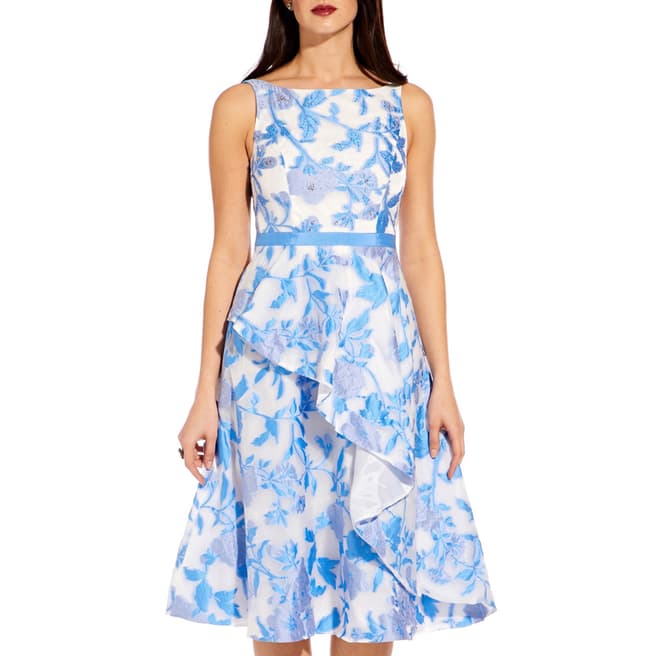 Adrianna Papell Sky Blue Organza Jacquard Dress