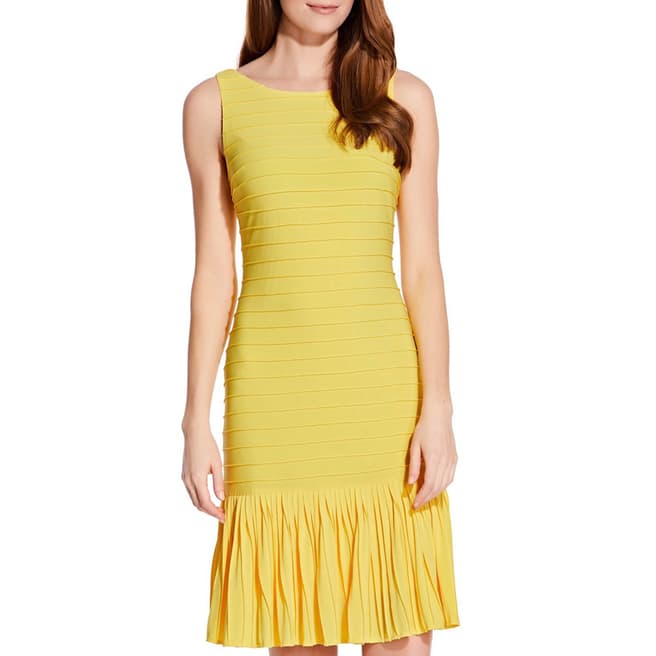 Adrianna Papell Yellow Pintuck Flounce Dress