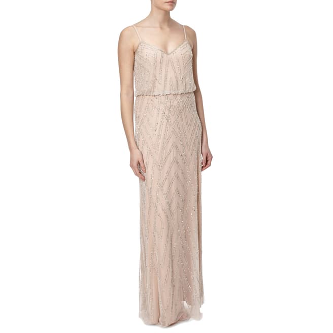 Adrianna Papell Nude/Silver Beaded Gown