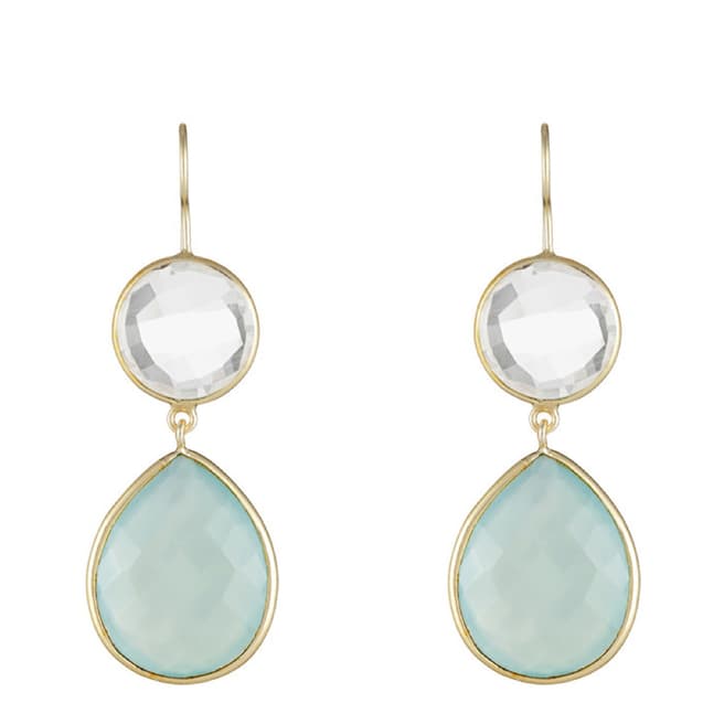 Liv Oliver 18K Gold Plated Clear Quartz & Chalcedony Pear Drop Earrings