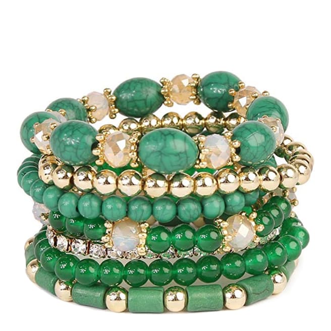 Liv Oliver 18K Gold Plated Multi Green Bracelet Set