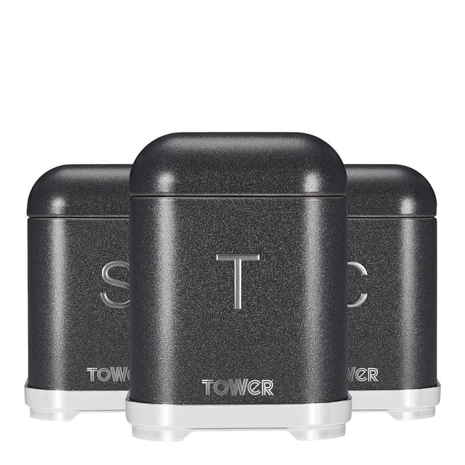 Tower Set of 3 Glitz Noir Canisters